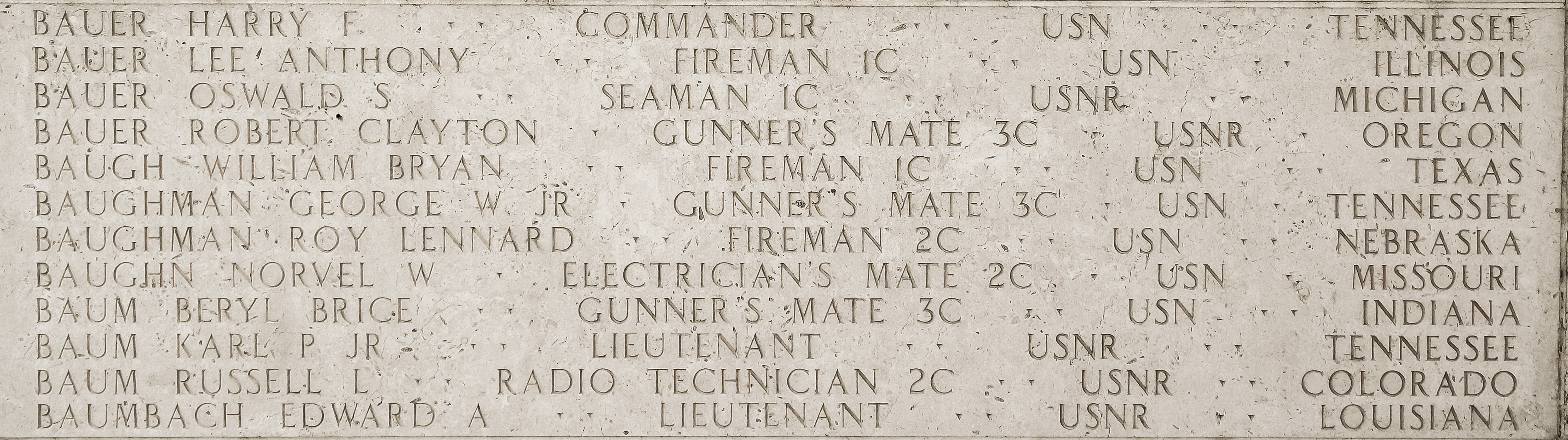 Roy Lennard Baughman, Fireman Second Class